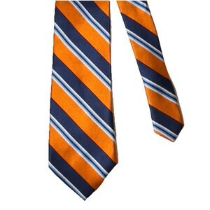 Nautica Silk Tie Orange Blue Stripe Preppy Yacht Club Coastal Americana Style